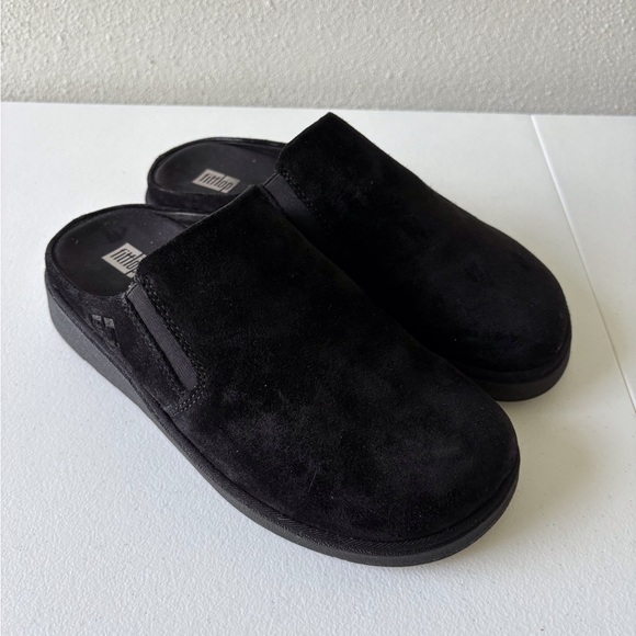 FitFlop Elasticated Slip On Black Suede Upper Mules Size 7 Slip Resistant Rubber - Picture 3 of 8